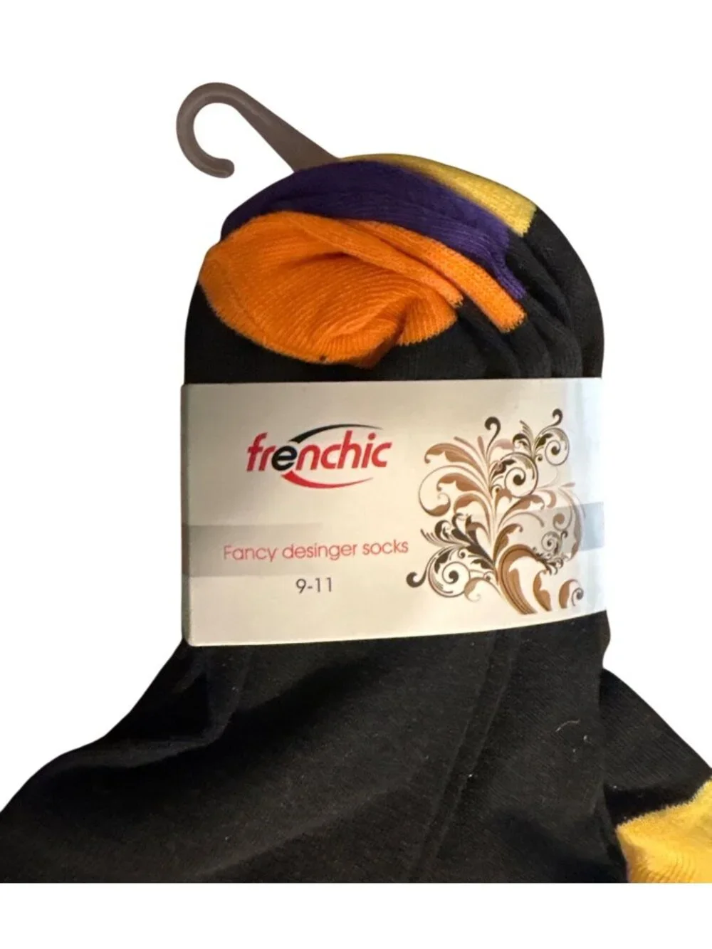 Womens Frenchic Designer Ankle Socks 9-11 Multi-Pack Purple Black Orange Yellow